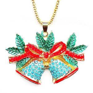 Blue BELLS Christmas Holiday Pendant Necklace